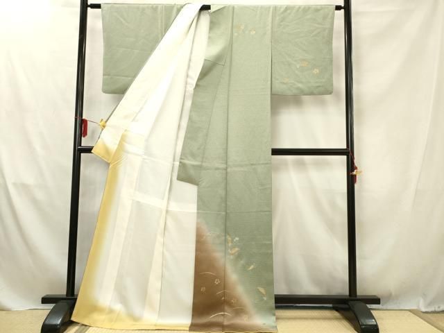 平和屋着物□訪問着 枝葉文 暈し染め 金彩 正絹 逸品 AABD1454ma