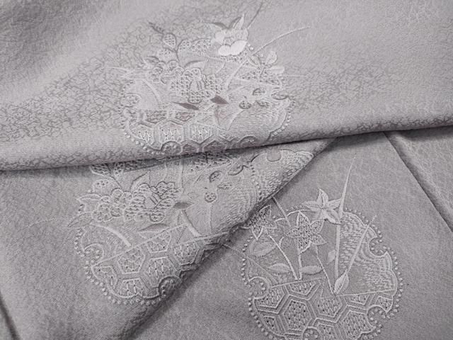 平和屋着物▽中国三大刺繍 スワトウ刺繍 総刺繍 訪問着 雪輪草花文 薄