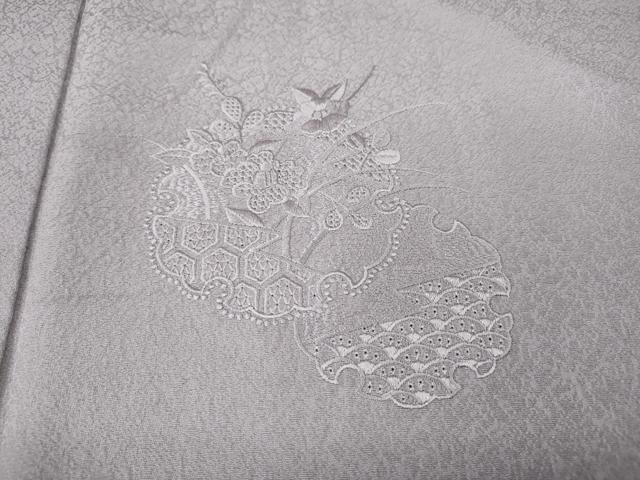 平和屋着物▽中国三大刺繍 スワトウ刺繍 総刺繍 訪問着 雪輪草花文 薄