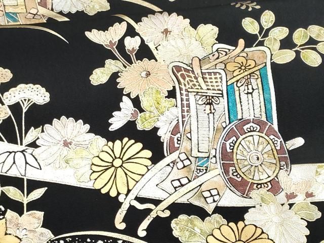 平和屋着物□豪華黒留袖 鳳凰御所車花文 金銀彩 正絹 逸品 CABB3756fb