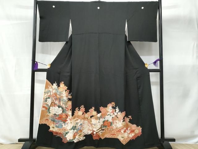 平和屋着物□豪華黒留袖 駒刺繍 御所車花文 正絹 逸品 CABB3789fb