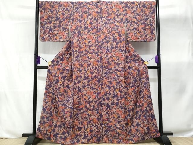 平和屋着物□上質な小紋 鳳凰花文 鬼しぼ縮緬 正絹 逸品 CABB3810fb