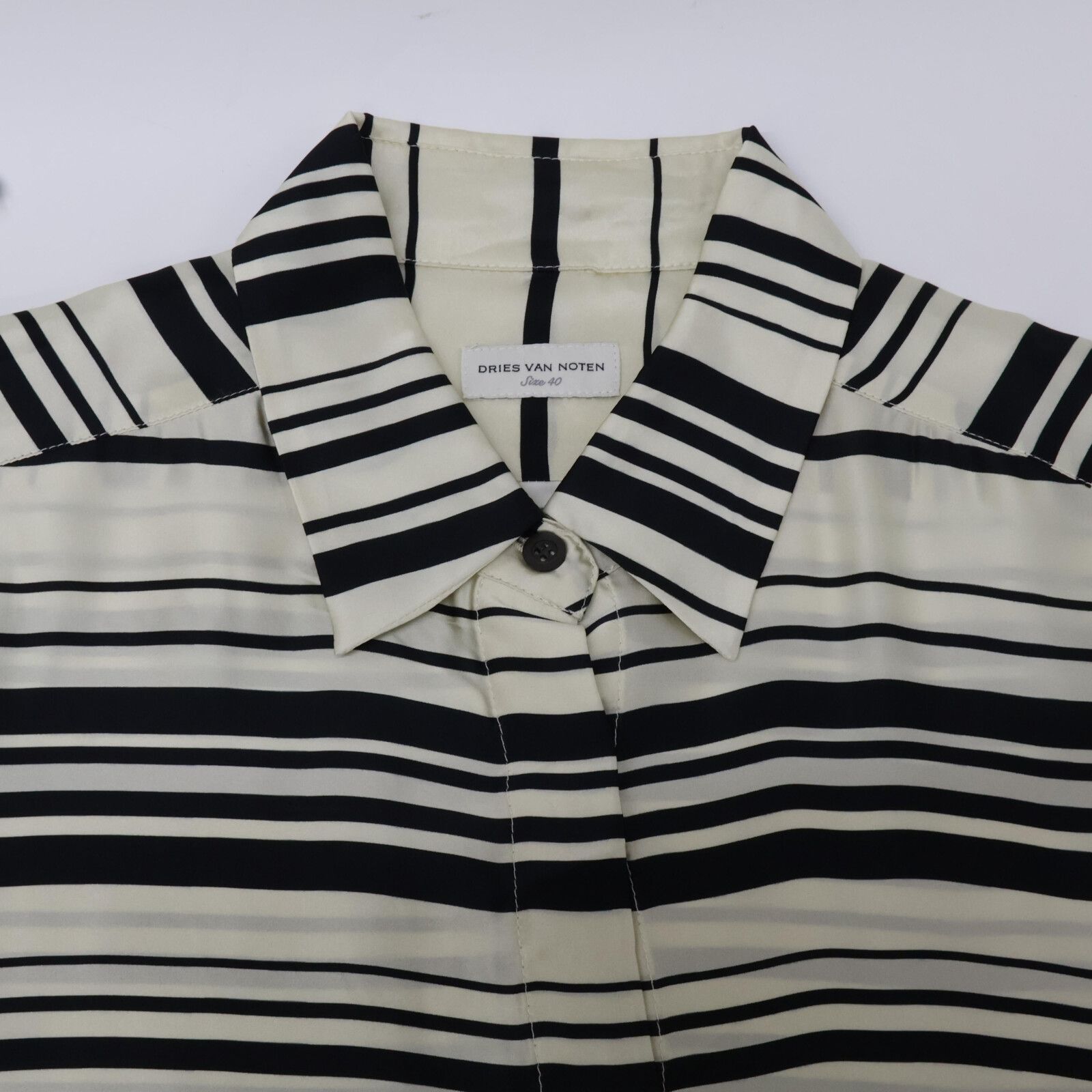 Dries Van Noten ドリスヴァンノッテン シルク混シャツ44 名作 DRIES VAN NOTEN ドリスヴァンノッテン ｱｲﾎﾞﾘｰ×ﾌﾞﾗｯｸ ﾎﾞｰﾀﾞｰ ｼﾙｸ ｼｬﾂ