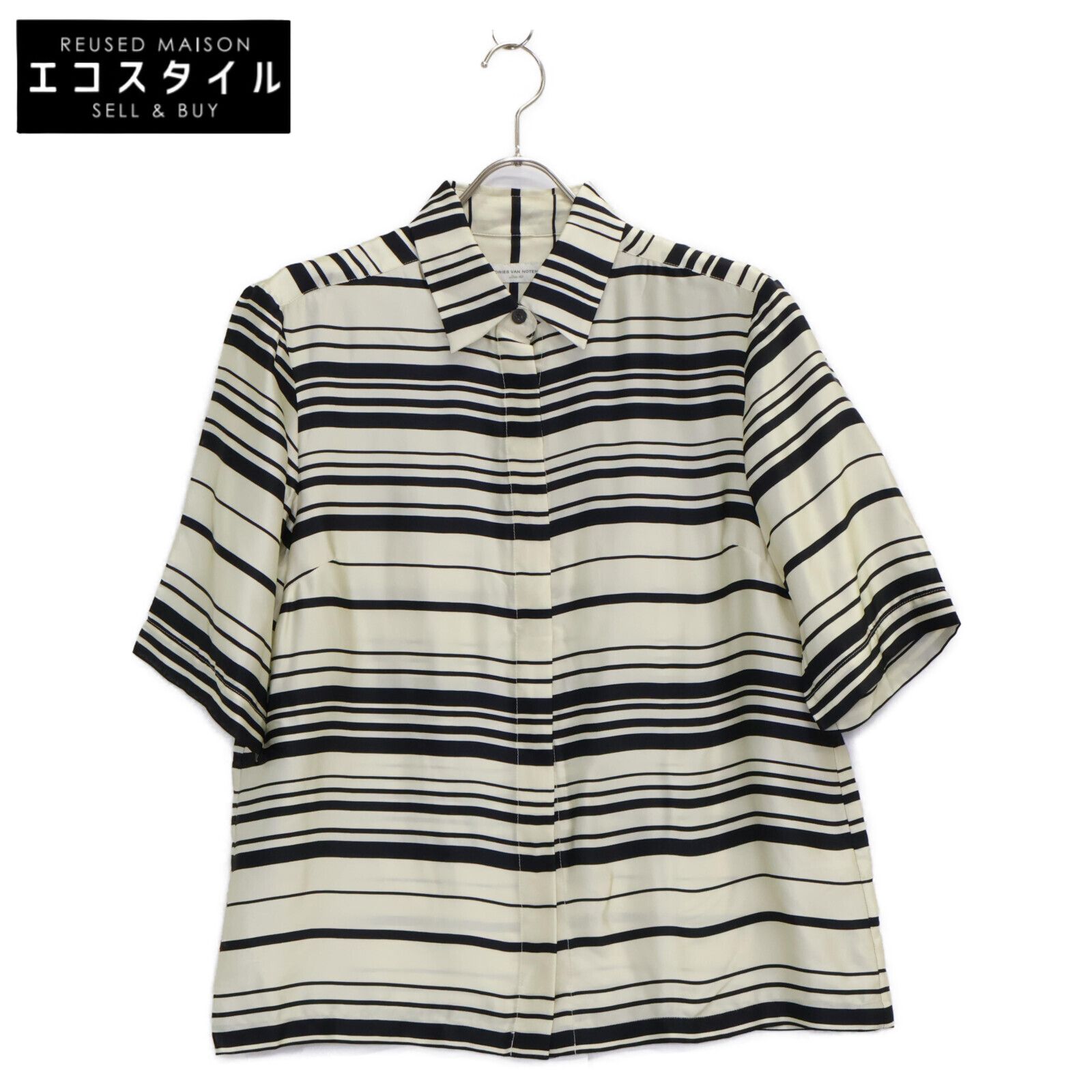 DRIES VAN NOTEN ドリスヴァンノッテン ｱｲﾎﾞﾘｰ×ﾌﾞﾗｯｸ ﾎﾞｰﾀﾞｰ ｼﾙｸ ｼｬﾂ