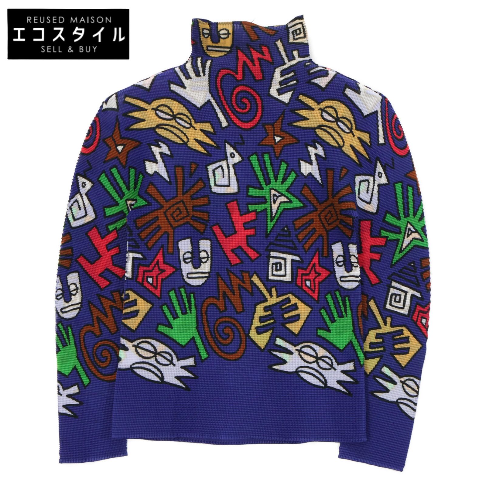 Me ミーイッセイミヤケ ﾌﾞﾙｰ 総柄 ｶｯﾄｿｰ 表記なし