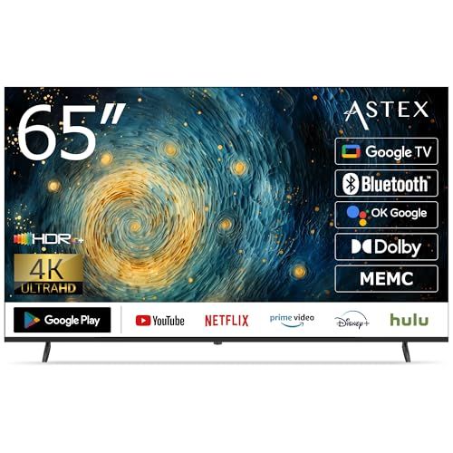 ASTEX チューナーレステレビ 65インチ 4 K Google TV搭載 MEMC搭載 Wi Fi Bluetooth 音声検索 チューナーレスTV Googleアシスタント対応 Dolby Audio対応 ネット動画 VESA規格 NETFLIX ネッmm