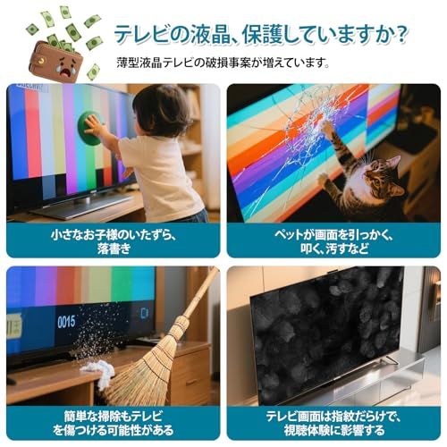 テレビ保護パネル 75インチ テレビカバー アクリル 液晶TV保護パネル TV保護プロテクター 75型対応 取り付け簡単 耐衝撃 スクラッチ防止 全透明 高透過率 固定ベルト付き 指紋防止 目保護 シングルポイントサポート デュアルポイントサポート コンピmm