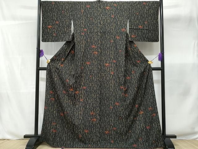 平和屋着物□上質な小紋 笹の葉 黒地 正絹 逸品 CABB3825fb - メルカリ