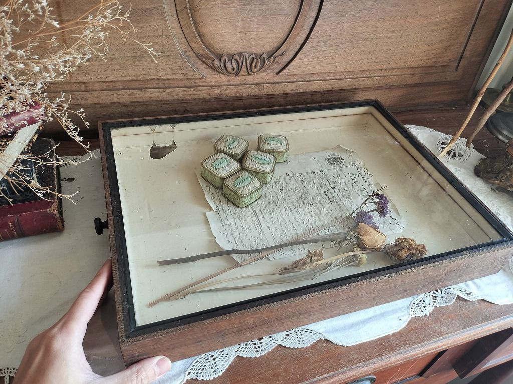 フランス アンティーク 木製 ショーケース ガラス