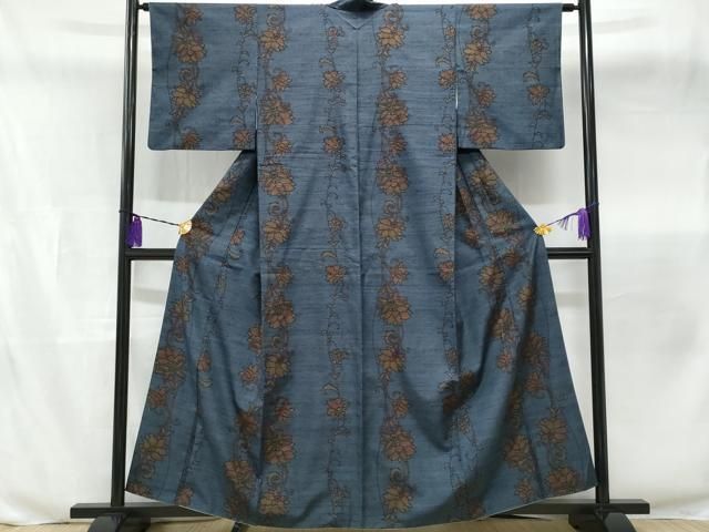 平和屋着物□塩沢ゆきやま紬 更紗花唐草文 証紙付き 正絹 逸品