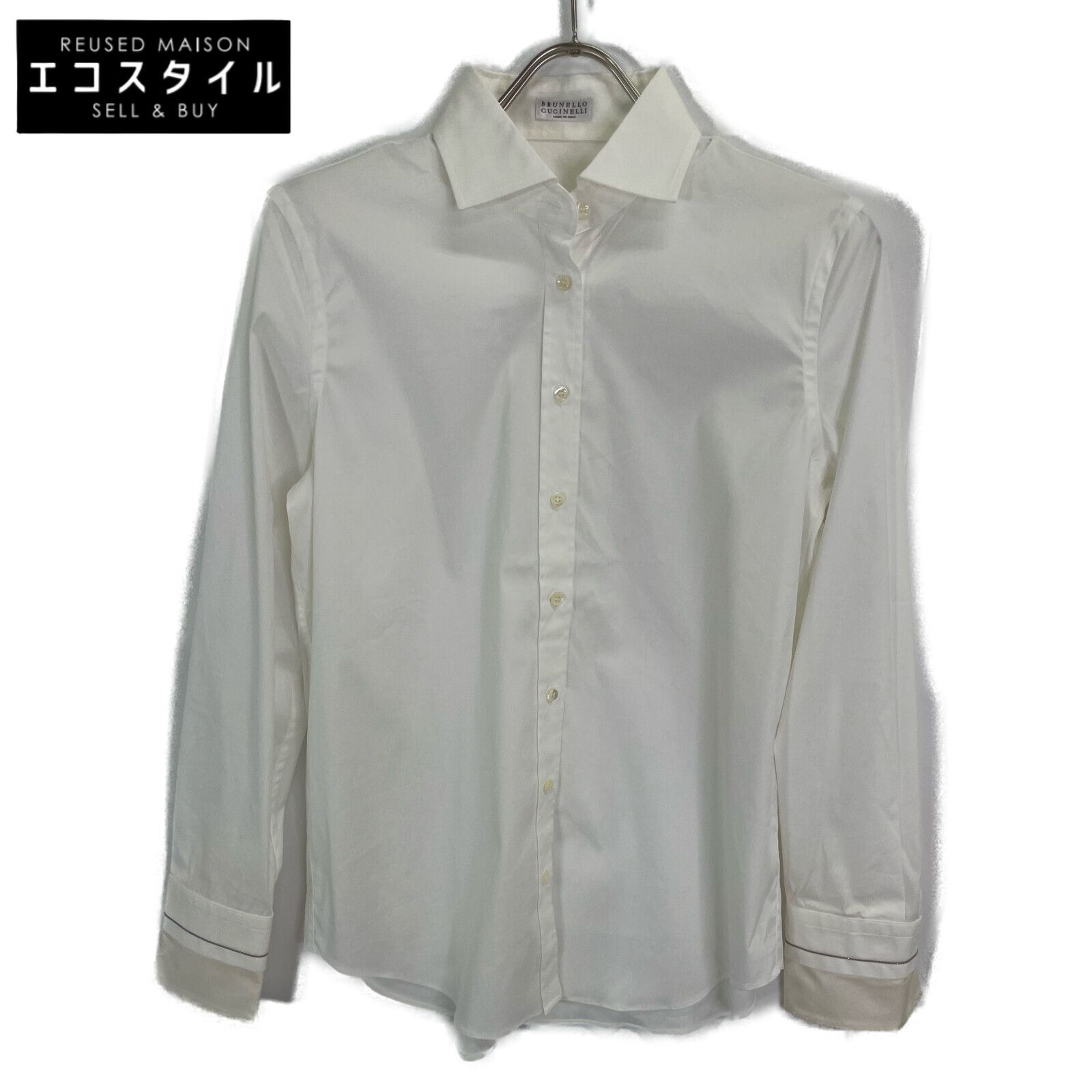 ブルネロクチネリ ﾎﾜｲﾄ 20 SS ｺｯﾄﾝ混 ﾓﾆｰﾚ装飾 ｼｬﾂ S