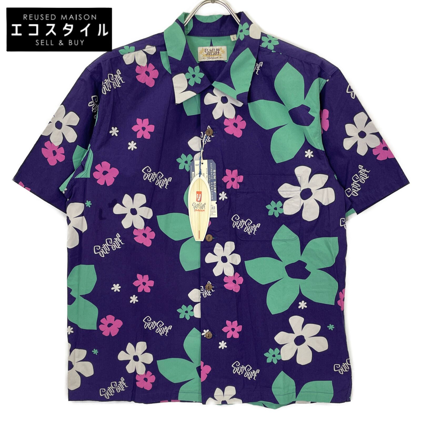 SUN SURF サンサーフ by Masked Marvel SS 37922 COTTON S OPEN SHIRT ABSTRACT FLOWER L