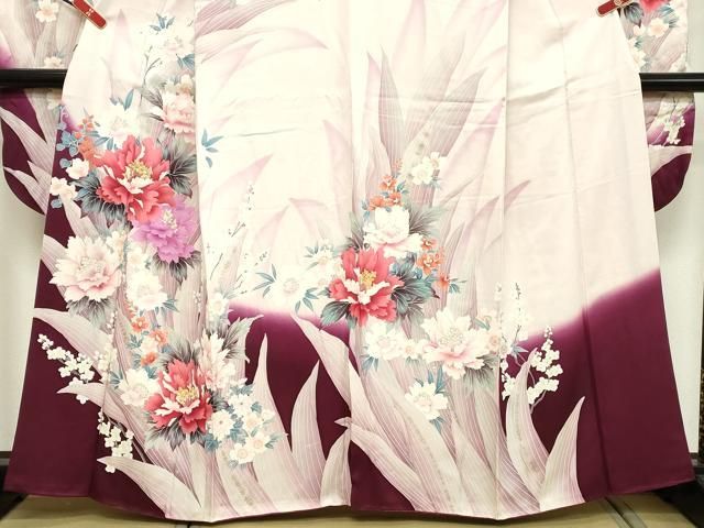 平和屋着物□豪華振袖 刺繍 草花文 牡丹 暈し染め 金彩 正絹 逸品