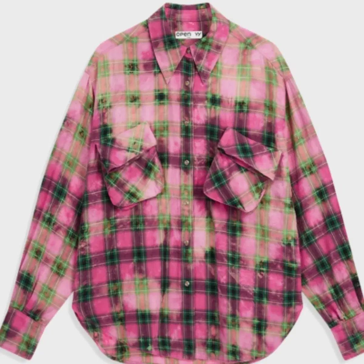 オープンワイワイ フェイド CHECK ポケット シャツ ピンク ユニセックス