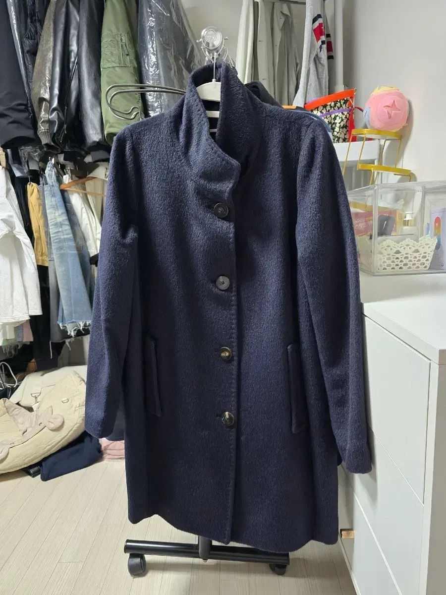 JIGOTT ネイビー カラー ベイビーラマ レディース コート