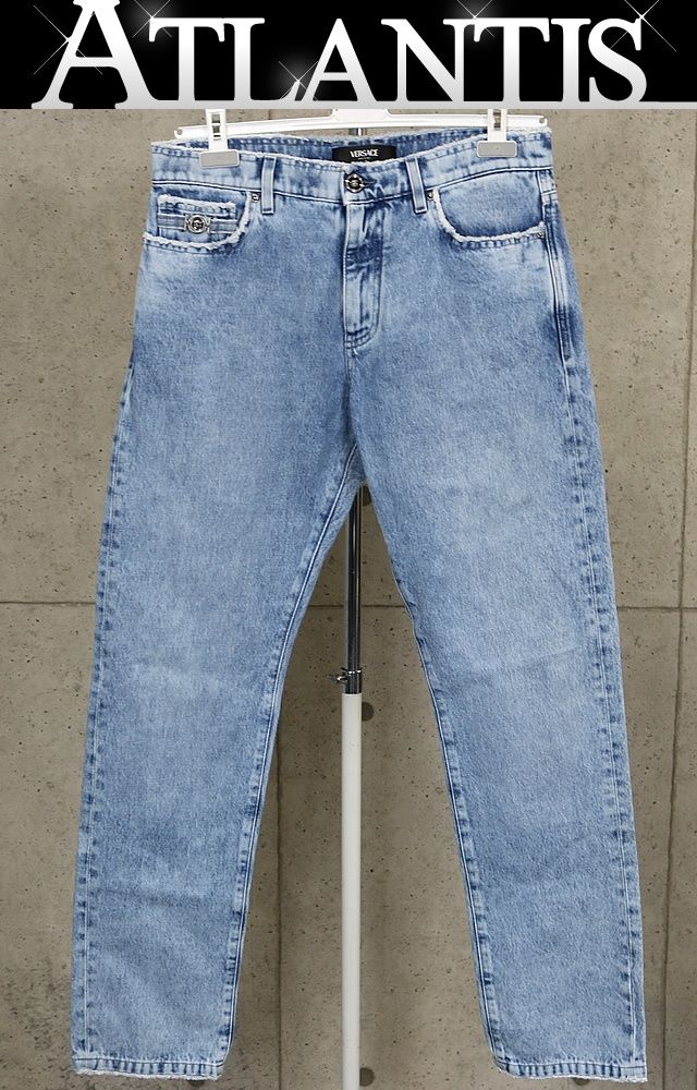 VERSACE JEANS ヴェルサーチ ペイント柄 メデューサ銀ボタン パンツ VERSACE JEANS ヴェルサーチ ペイント柄 メデューサ銀ボタン パンツ