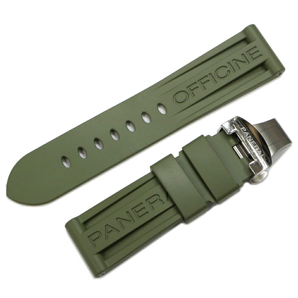 名東 パネライ 替えベルト ラグ幅24 mm Dバックル付き グリーン カウッチュー ラバーベルト 腕時計 パーツ 小物