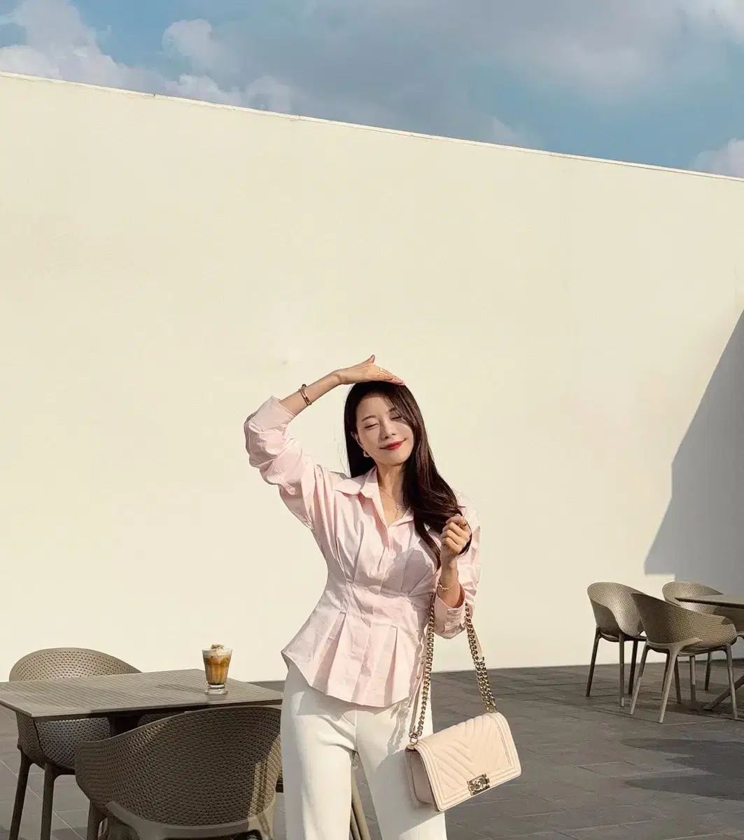 ロアール loar ピンク ピンタック ブラウス アイボリー ズボン S