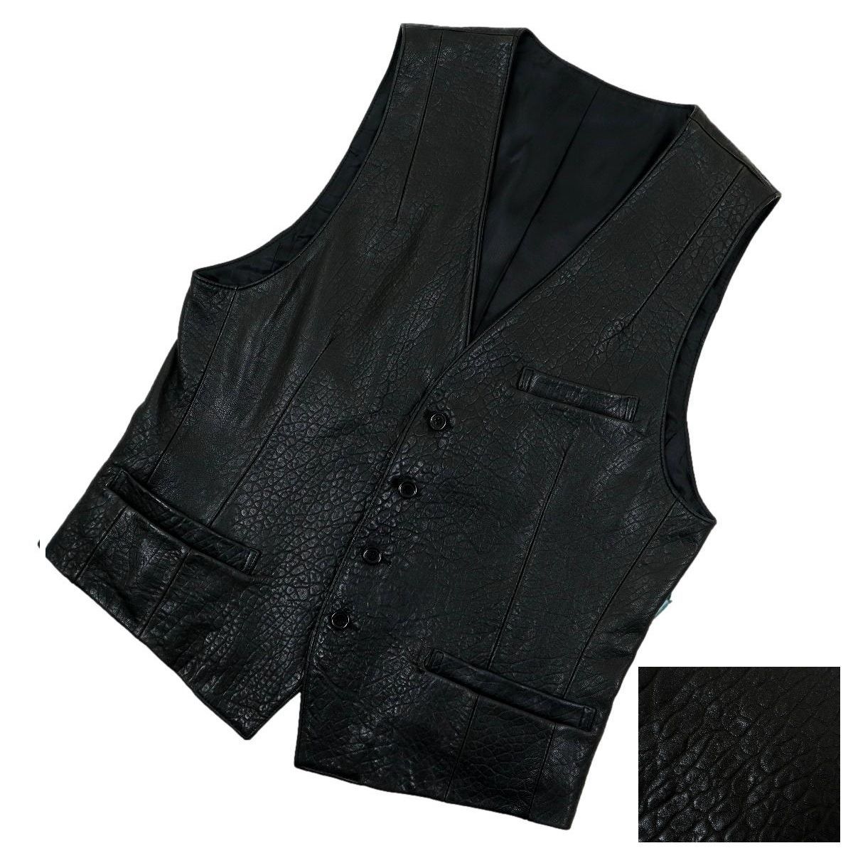 B3654】【極美品】【羊革】【シボ加工】レザーベスト オールレザー
