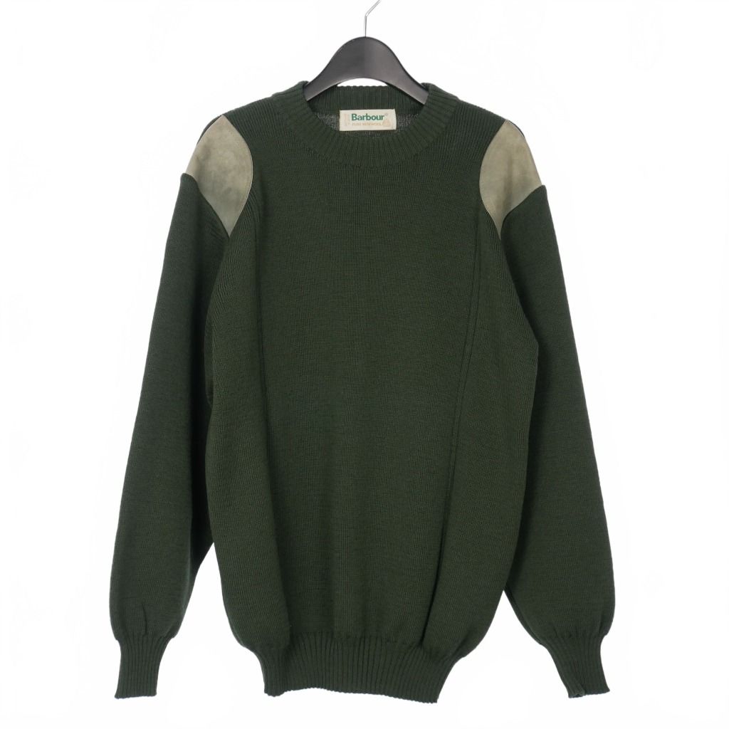 バブアー Barbour 90 s～00 s エルボーパッチ ニット セーター 長袖 スコットランド製 緑 カーキ