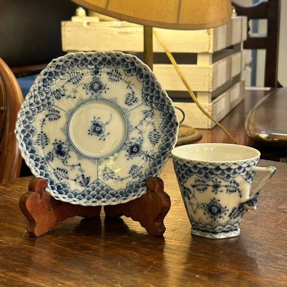 Royal Copenhagen Blue Fluted Double Full Lace Coffee C S ロイヤルコペンハーゲン ブルーフルーテッド ダブルフルレース コーヒーカップ ソーサー