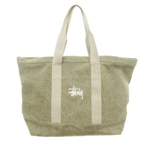 ステューシー STUSSY ワックスド キャンバス エクストララージ トレ 12 oz トートバッグ ロゴ カバン カーキ
