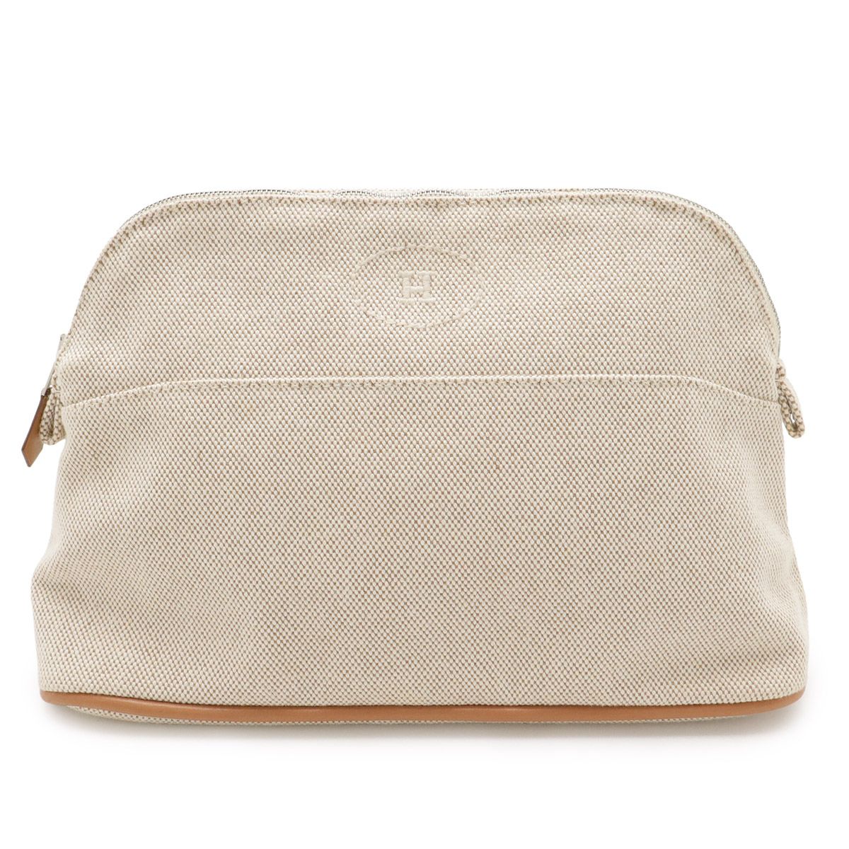 HERMES エルメス ボリードポーチ25 化粧ポーチ コスメポーチ 小物入れ キャンバス レザー ナチュラル