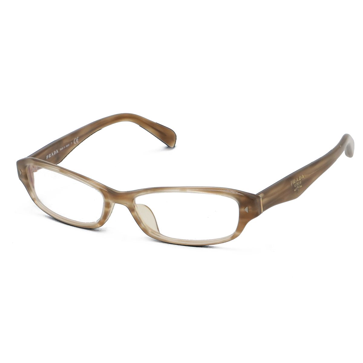 PRADA プラダ ロゴ 眼鏡 めがね 伊達メガネ メガネフレーム スクエアシェイプ 度なし クリア ブラウン系マーブル 52 15 VPR 11 P