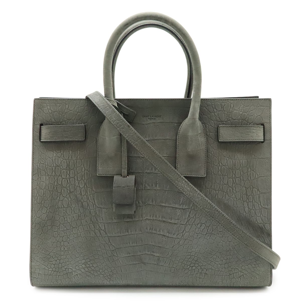 SAINT LAURENT PARIS サン ローラン パリ YSL サックドジュール スモール ハンドバッグ 2 WAYショルダー クロコ型押し ヌバック グレー 378299