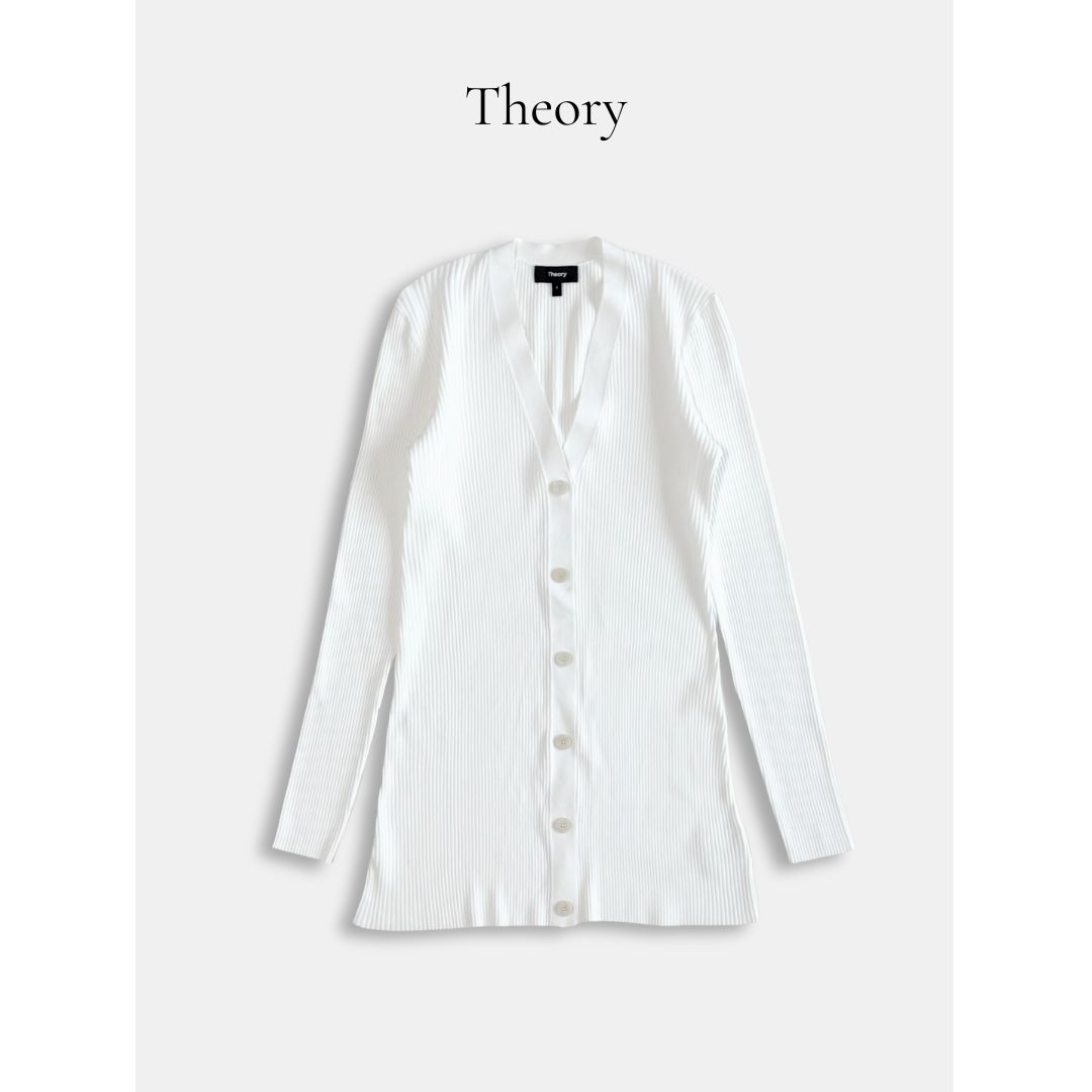 Theory セオリー Wooster Crepe Knit Button Rib Cardi S 白 リブカーディガン きれいめ 通勤