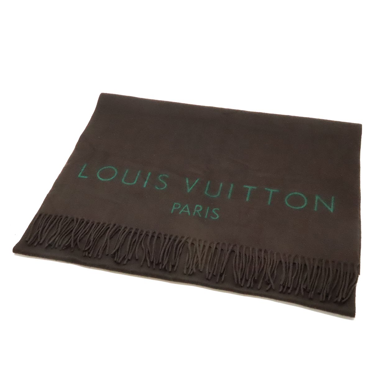 LOUIS VUITTON ルイ ヴィトン ロゴ ストール ショール マフラー 大判 カシミヤ ダークブラウン グリーン