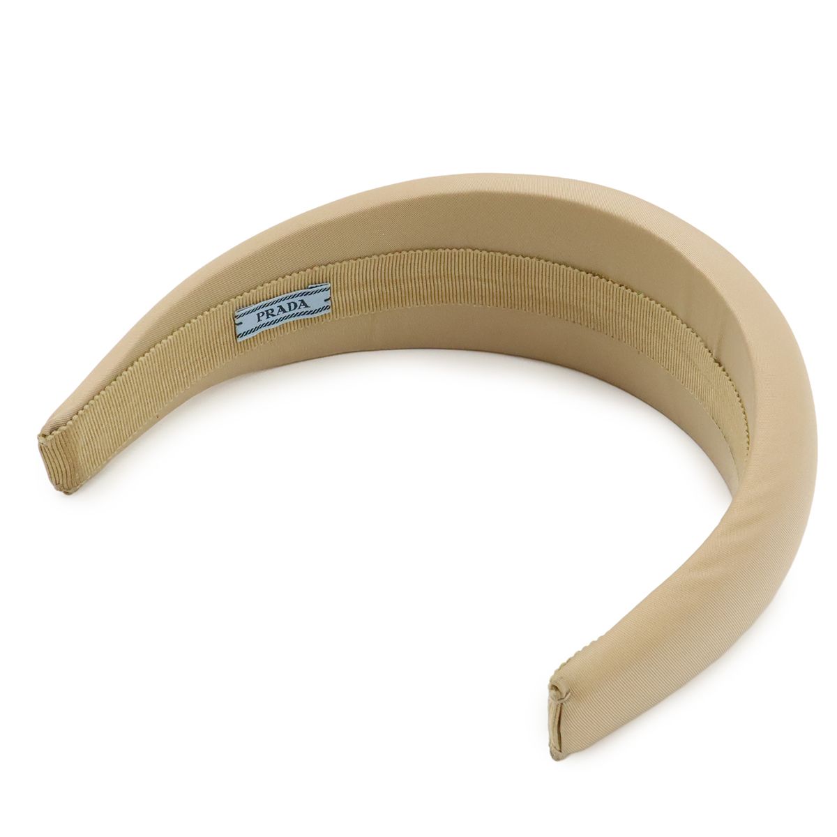 PRADA プラダ トライアングルロゴ カチューシャ ヘアバンド ヘアアクセサリー ナイロン ベージュ シルバー金具 1 IH 016
