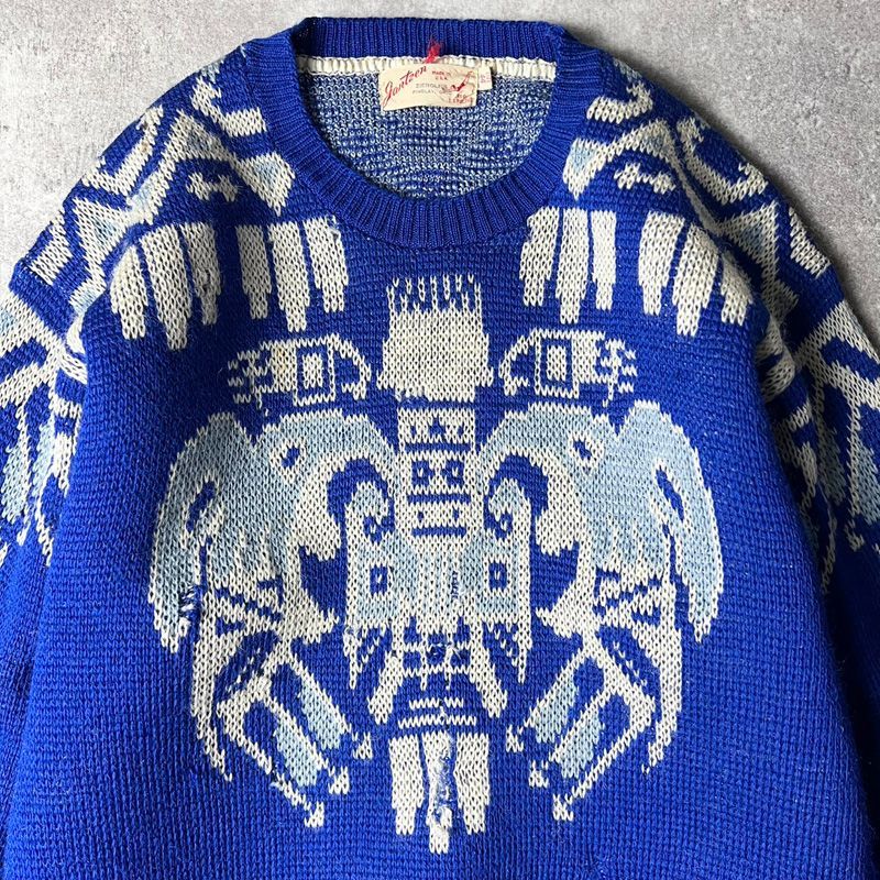 50s USA製 Jantzen アステカ ジャガード 総柄 ウール ニット セーター