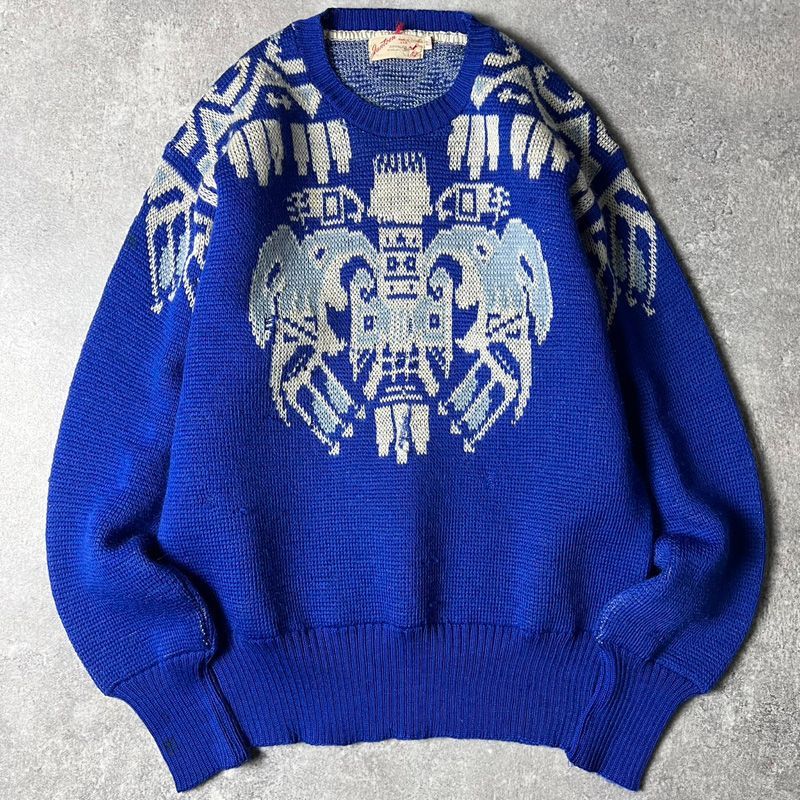 50s USA製 Jantzen アステカ ジャガード 総柄 ウール ニット セーター 