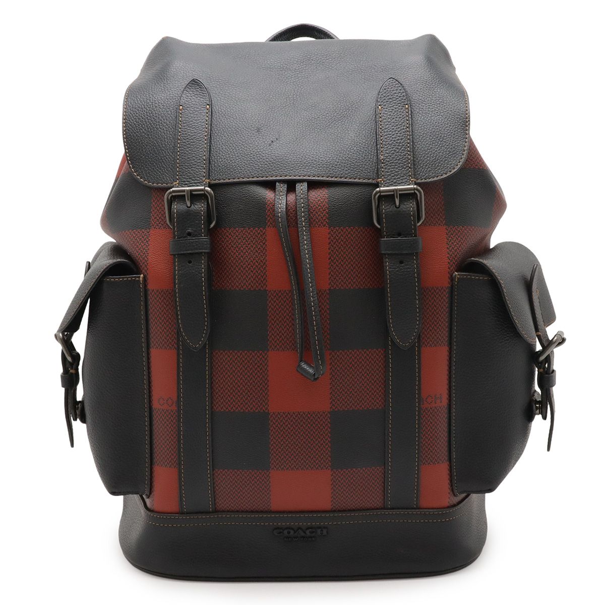COACH コーチ ハドソン ブロックチェック チェック柄 バックパック リュックサック PVC レザー レッド 赤 ブラック 黒 C 1240