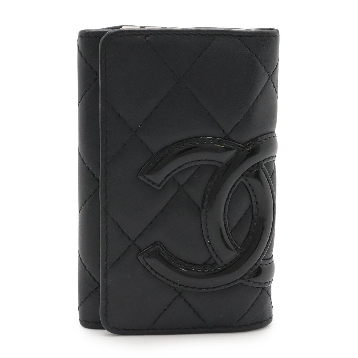 CHANEL シャネル カンボンライン キーケース 6連キーケース ソフトカーフ エナメル パテントレザー ブラック 黒 ピンク A 26723