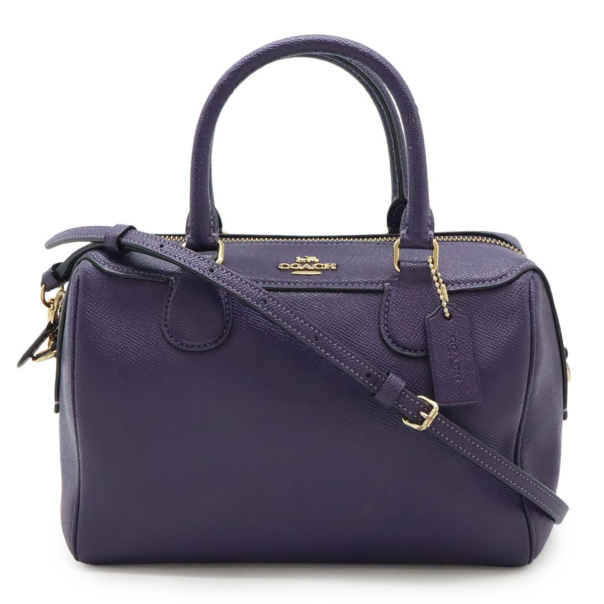 COACH コーチ ミニベネット サッチェル ハンドバッグ ミニボストンバッグ 2 WAY ショルダーバッグ レザー ダークパープル ゴールド金具 F 32202