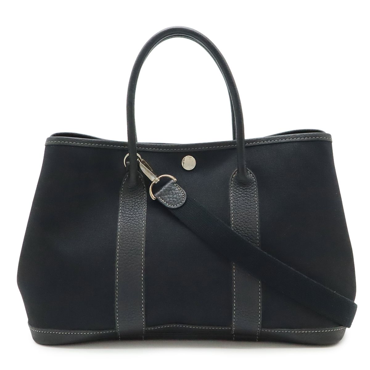 HERMES エルメス ガーデンパーティTPM トートバッグ ハンドバッグ 2 WAY ショルダーバッグ トワルオフィシエ キャンバス レザー 黒 ブラック H刻印
