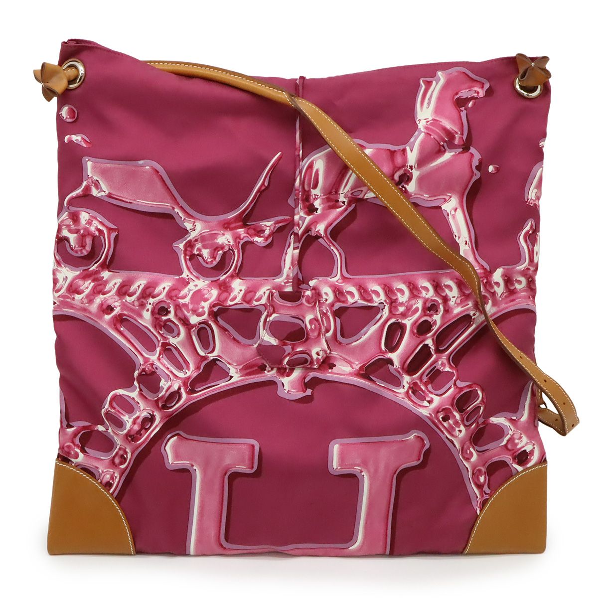 HERMES エルメス シルキーシティMM ショルダーバッグ シルク レザー パープルピンク系 ブラウン ポーチ付き O刻印