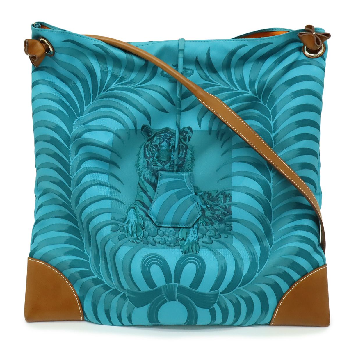 HERMES エルメス シルキーシティPM ショルダーバッグ TIGRE ROYAL 王者のトラ 虎 シルク レザー エメラルドブルー ブラウン ポーチ付き R刻印