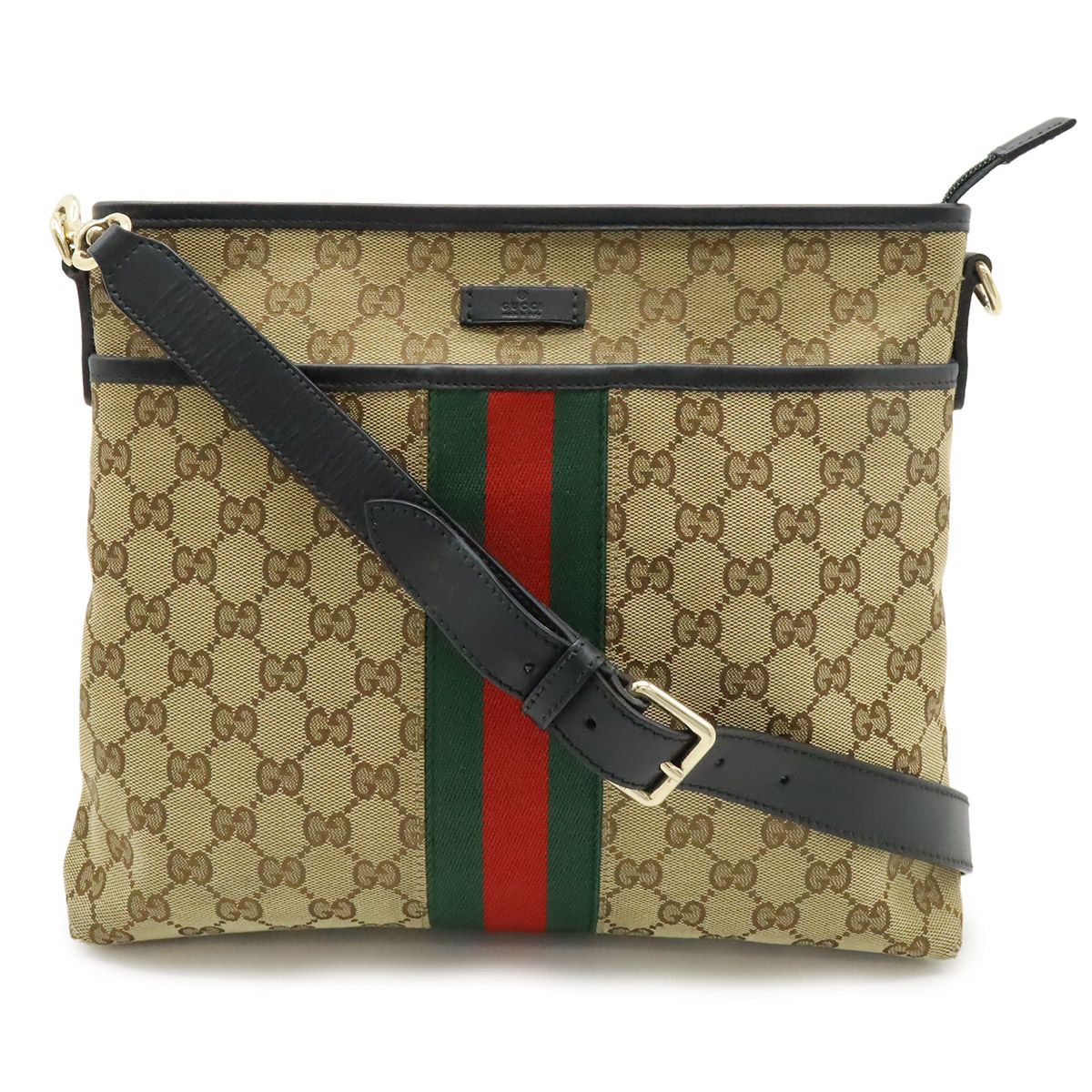 GUCCI グッチ GGキャンバス ウェビングライン シェリーライン ショルダーバッグ 斜め掛け カーキベージュ ブラック 黒 アウトレット品 388926