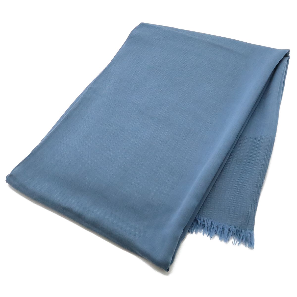 HERMES エルメス Hロゴ ストール ショール 大判 フリンジ カシミヤ80 ウール20 ダスティブルー 青