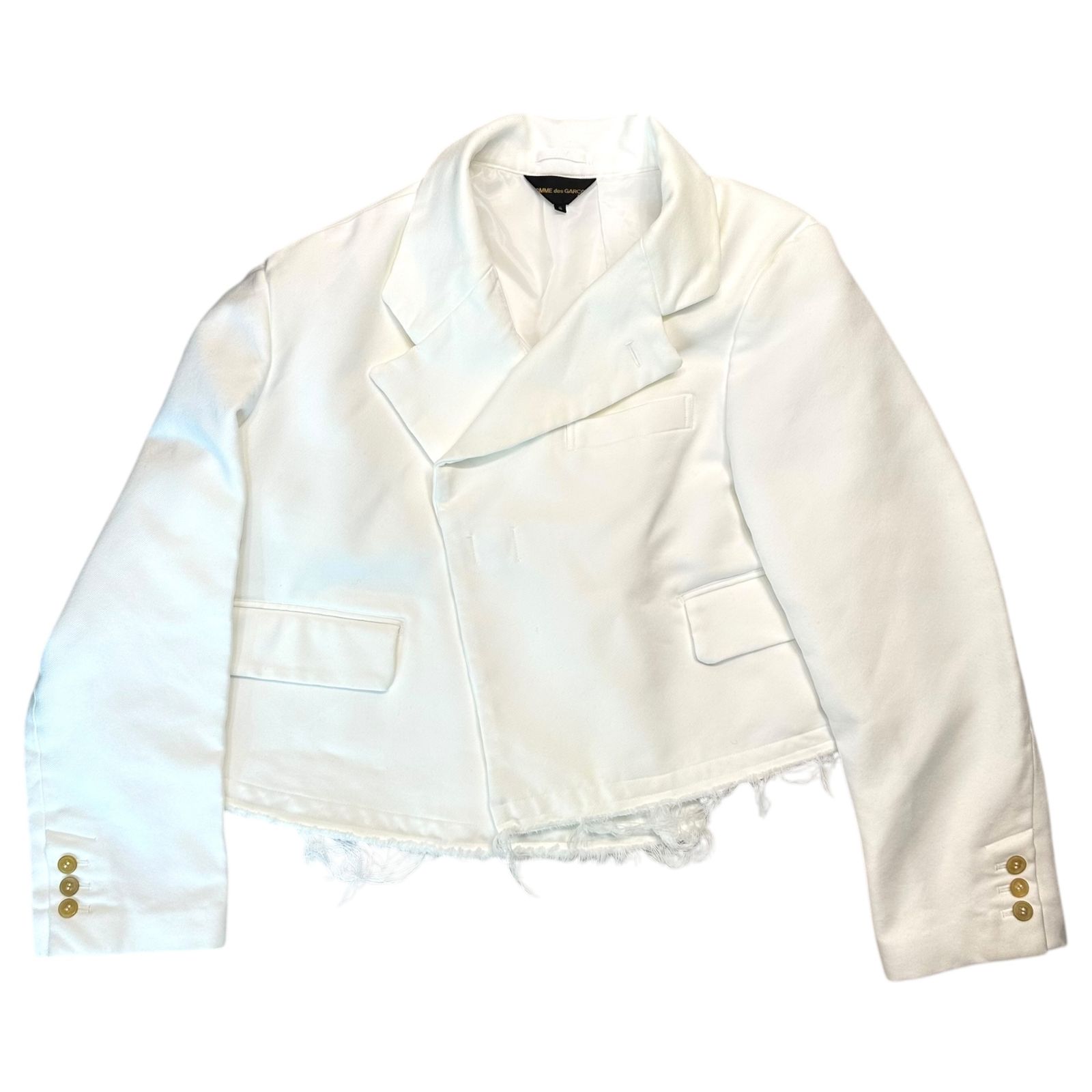 COMME des GARCONS コムデギャルソン 23 SS ポリエステル 製品加工 変形 カットオフ オーバー ジャケット GK J 029 S ホワイト AD 2025 テーラード