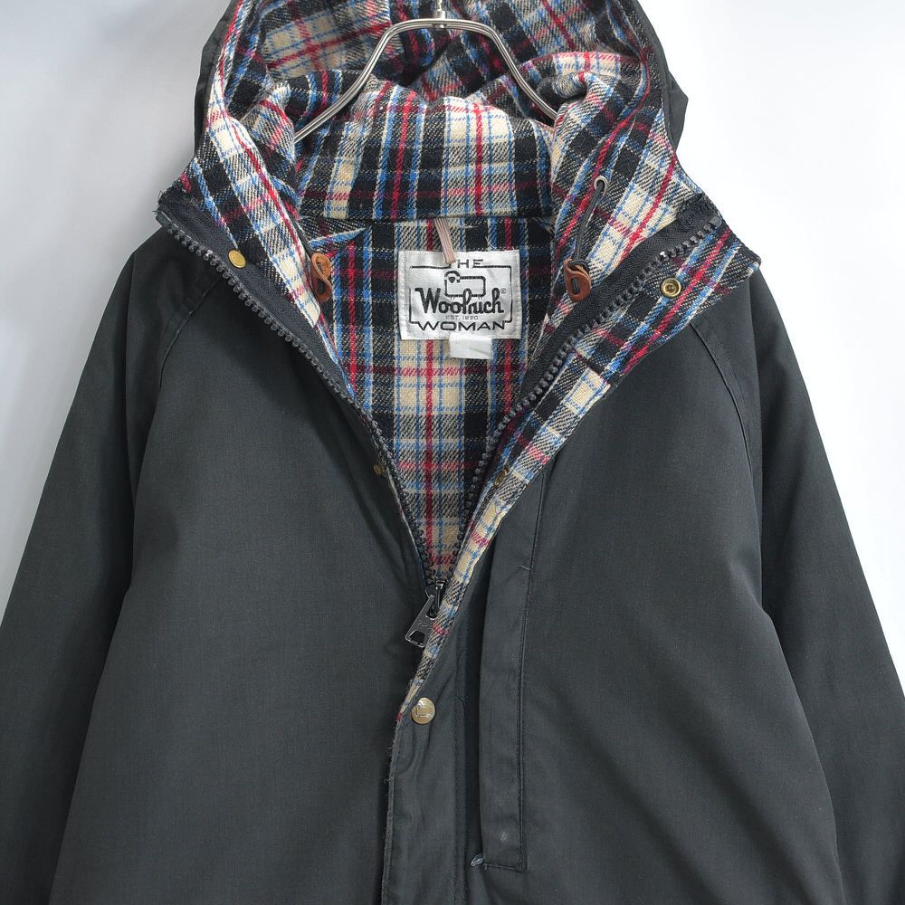 70～80 s WOOLRICH ウールリッチ グッドフェードブラック チェックライニング ロング丈 マウンテンパーカー ジャケット アウター アウトドア ヴィンテージ ビンテージ アメリカ古着 レディースM相当