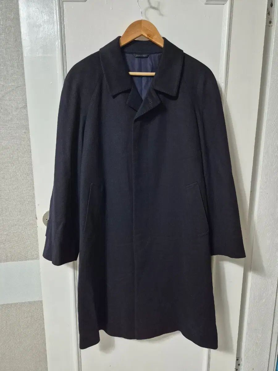 M キンロックアンダーソン カシミア ステンカラーコート シングルコート ネイビー