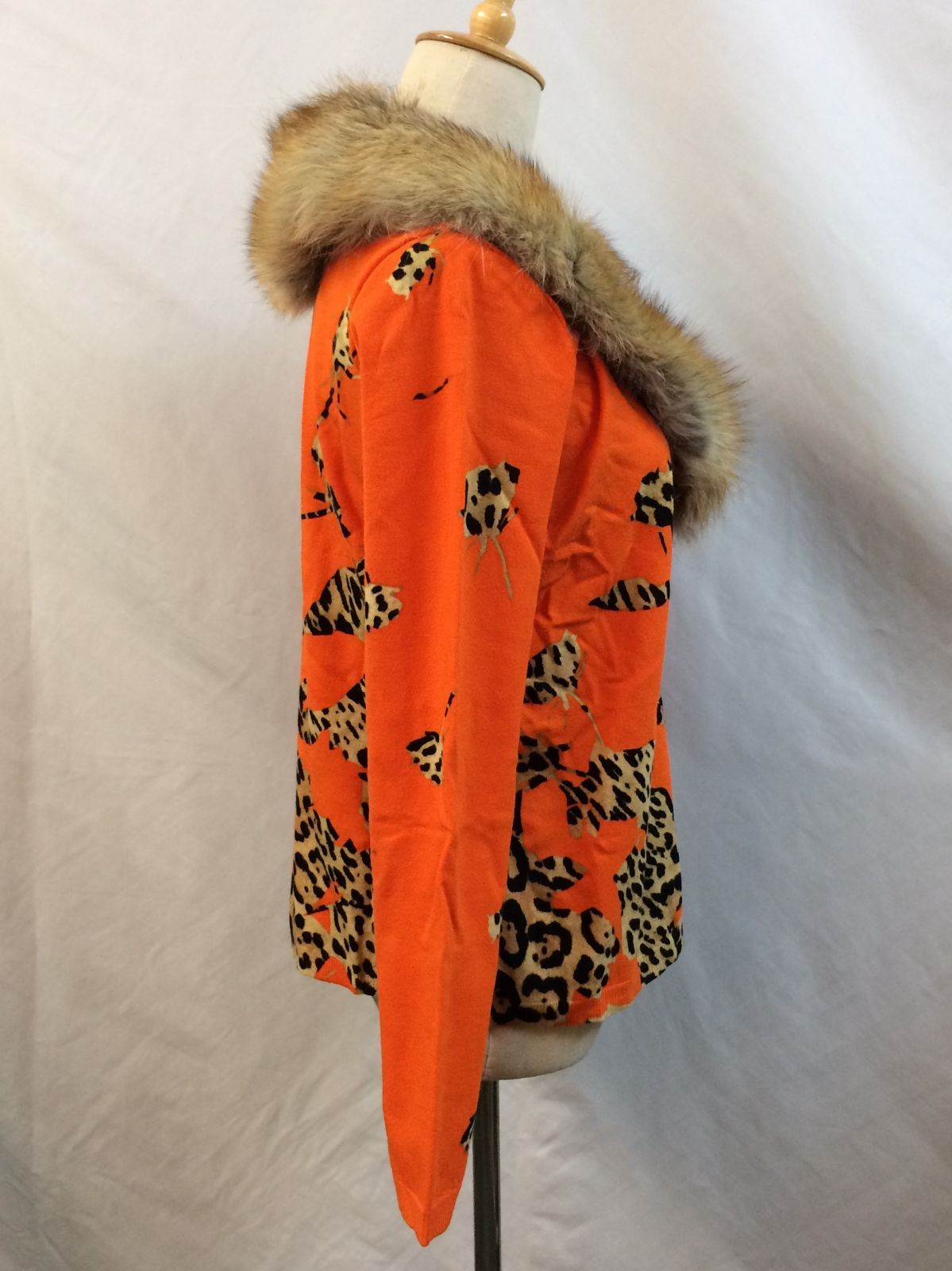 Blumarine ブルマリン オレンジ レオパード柄 ファー カーディガン