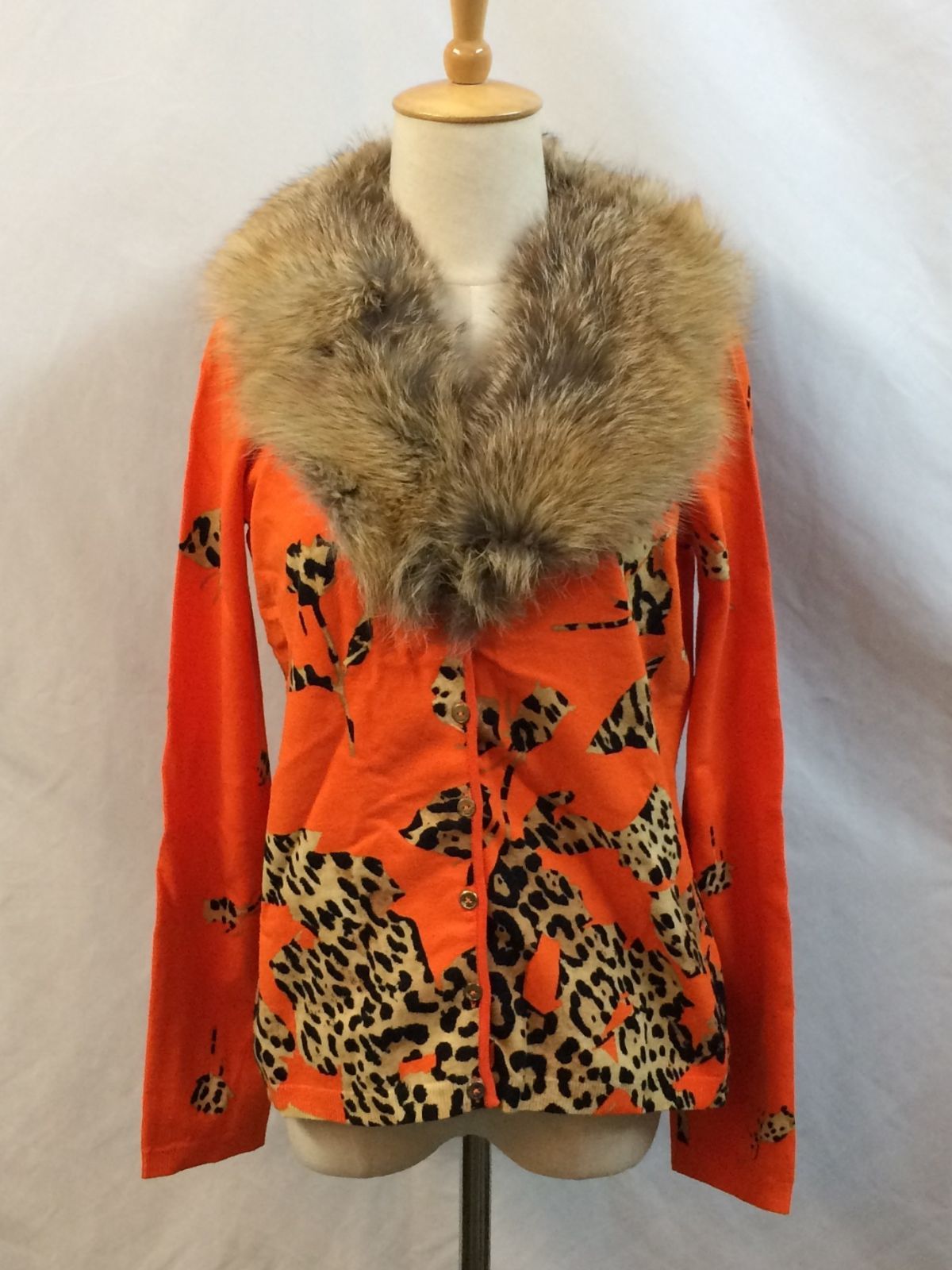 Blumarine ブルマリン オレンジ レオパード柄 ファー カーディガン