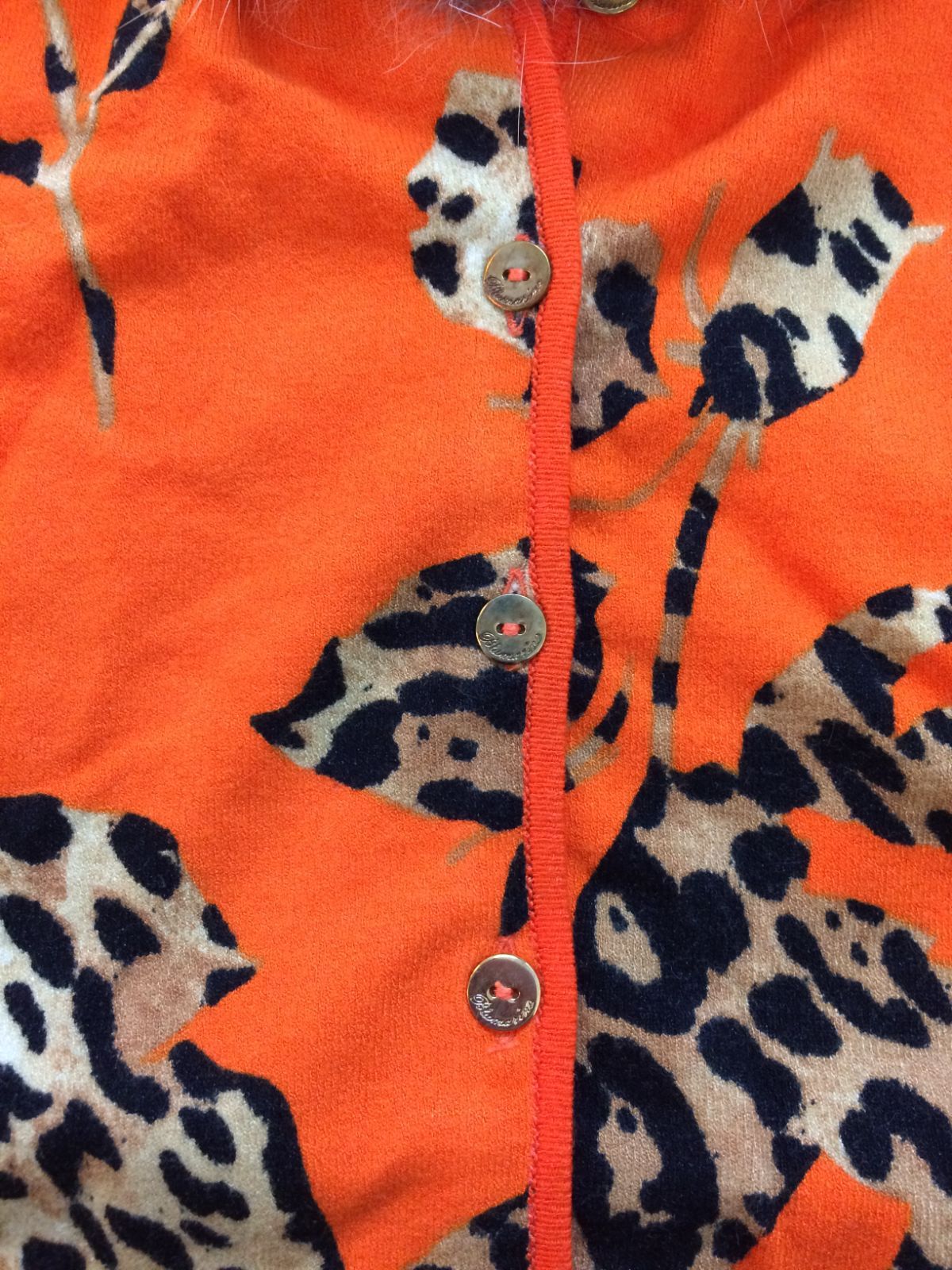 Blumarine ブルマリン オレンジ レオパード柄 ファー カーディガン