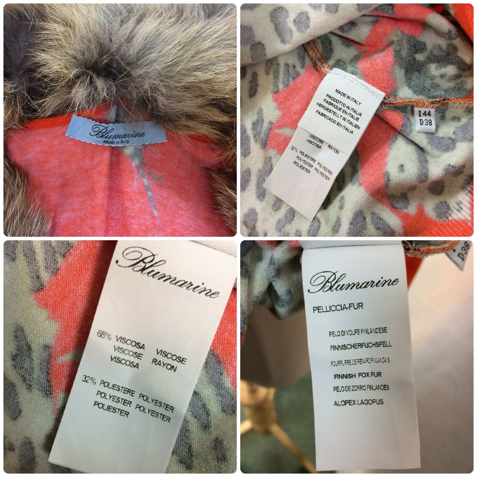 Blumarine - BLUMARINE(ブルマリン) カーディガン サイズ40 M レディース - オレンジ 長袖/ファー/カシミヤ Blumarine ブルマリン オレンジ レオパード柄 ファー カーディガン