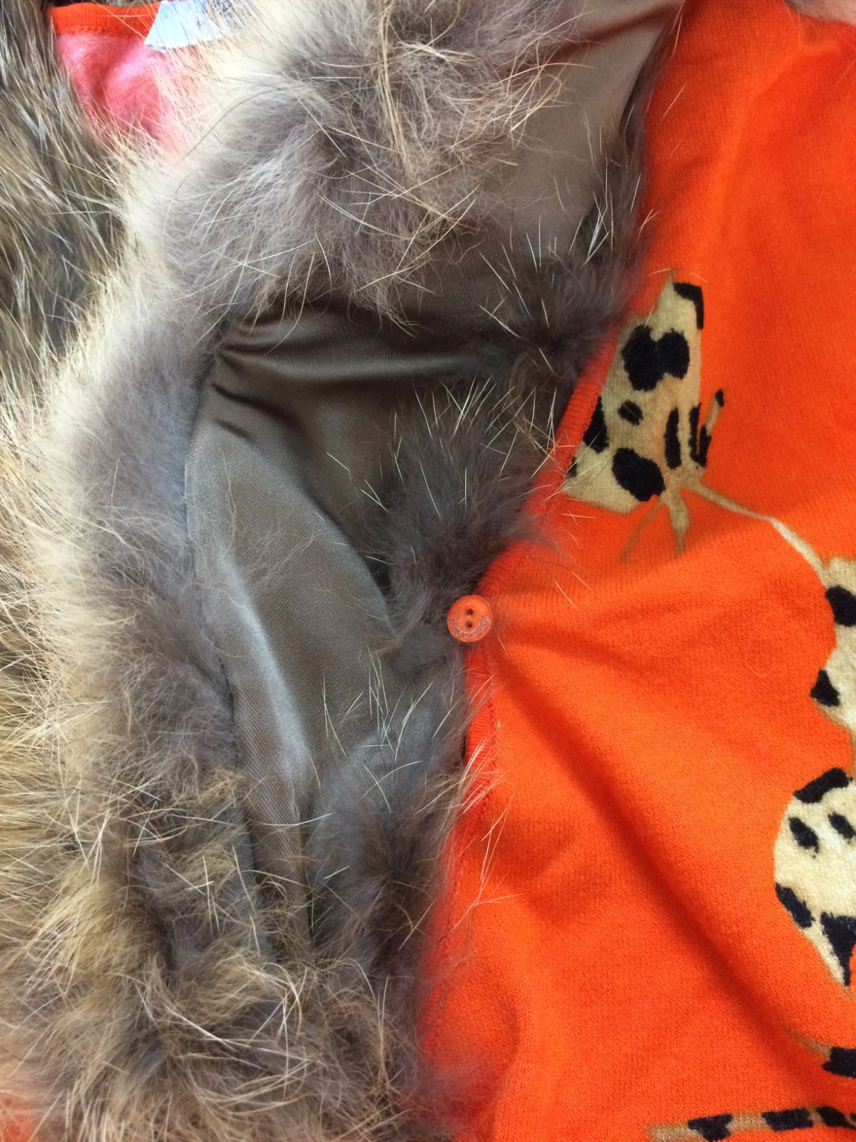 Blumarine ブルマリン オレンジ レオパード柄 ファー カーディガン